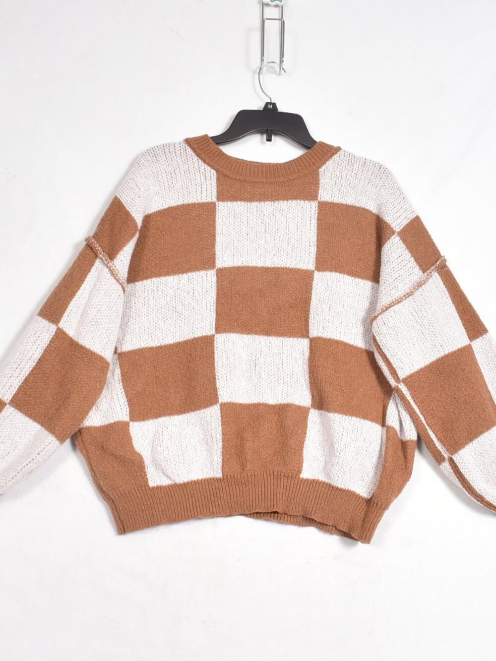 Women's Cheker Board Tan Cream Sweater Size 2XL